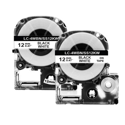 12mm Label Tape Compatible with Kingjim SS12KW -4WBN SC12YW for LW-300 400 600P Label Makers(2PK Black on White)