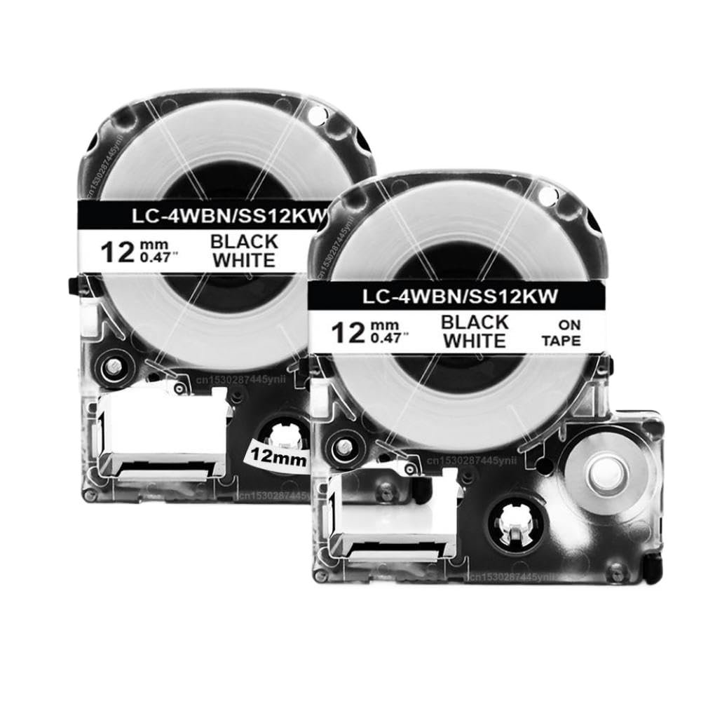 12mm Label Tape Compatible with Kingjim SS12KW -4WBN SC12YW for LW-300 400 600P Label Makers(2PK Black on White)