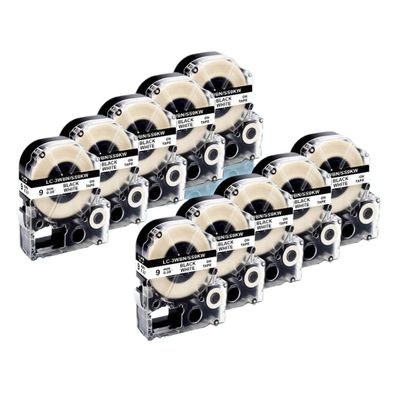 10 Pack Black On White 9mm Labels Compatible with KingJim Label Makers and LW-300 LW-400 LW-K400