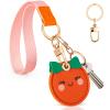 Airtag Keychain Holder - Cute Kawaii Faux Leather Case 3-in-1 with Hidden Keychain Cover, Detachable Wrist Strap & Anti-Loss Hand Band, Anti-Scratch Protective Case for Airtag (Orange) view 1