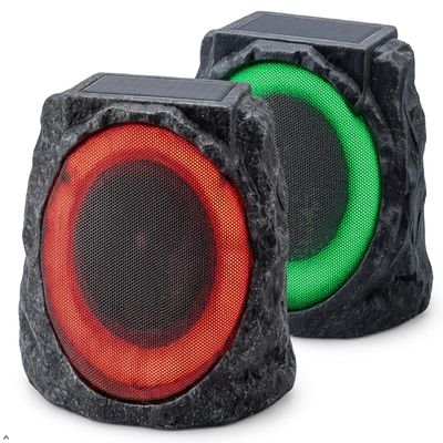 DGREVIGX Solar Rock Speakers Outdoor Water-Resistant Solar Powered Rock Speaker with Lights TWS Patio Outside Garden BBQ Deck Black 2-Pack