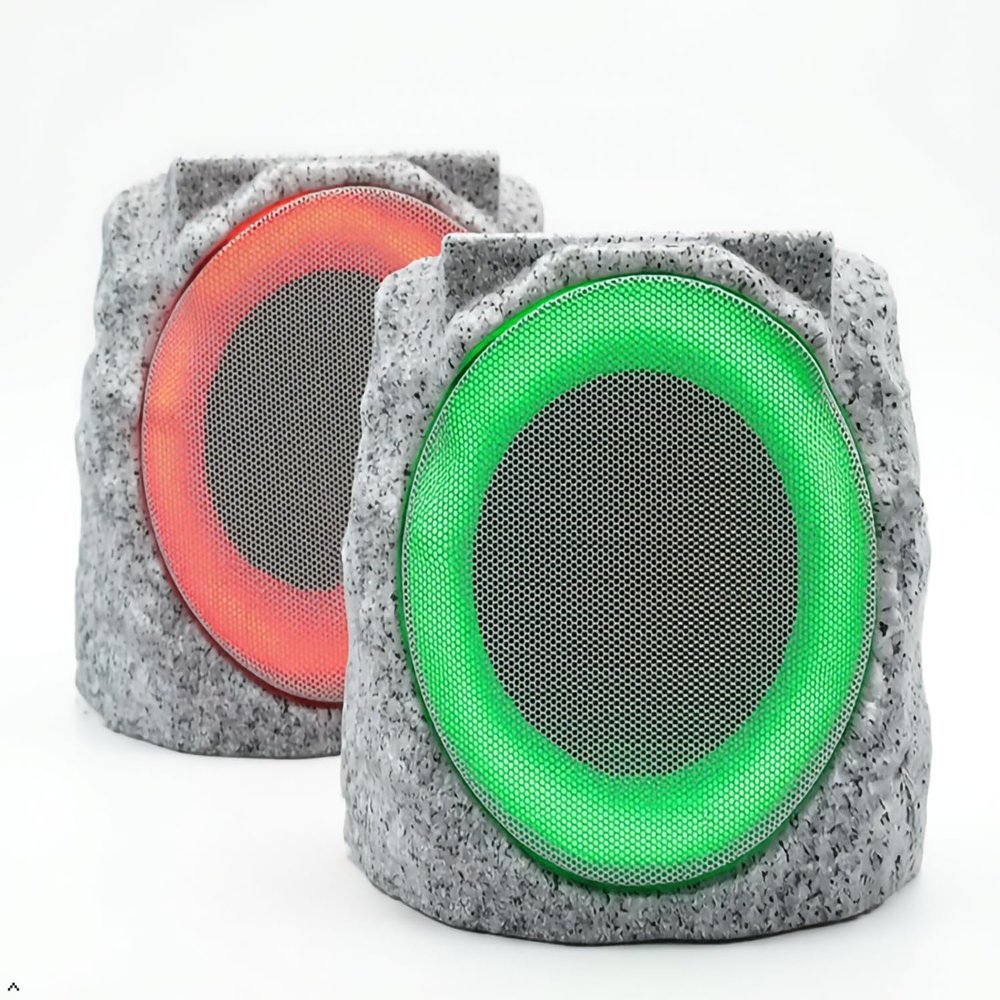 DGREVIGX Solar Rock Speakers Outdoor with Lights, 2-Pack Wireless Bluetooth Garden Speakers, IP66 Waterproof Solar Powered & TWS Stereo, for Patio, Yard, Deck, Poolside (Gray)