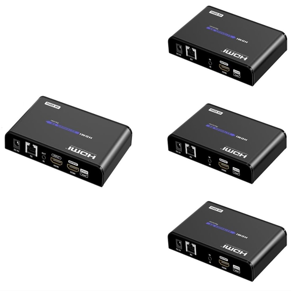 1 x 3 LKV483Pro 4K@60Hz HDMI Extender with Loop Out, Up to 394ft (120m) Over Ethernet TCP/IP RJ45 Cat5/5e/6 Extender with IR,18Gbps Rate 1 TX and 3 RX Kit Video Splitter for STB PS3 HDTV, HDCP 2.2