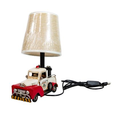 Berfutall-Decorative Rustic Red Vintage Truck USB Table LampNight Light with Burlap Shade, 6.7 x 4.7 x 6.7 inches (C-White/Red)