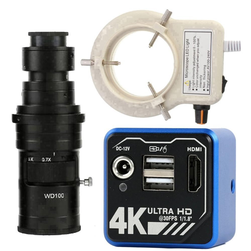 HDMI 4K Digital Microscope Camera Electronic Camera Supports U Disk & 200X C-Mount Lens With 56-LED Adjustable Ring Light