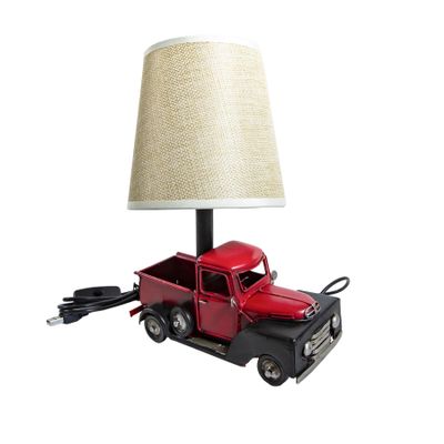 Berfutall-Decorative Rustic Red Vintage Truck USB Table LampNight Light with Burlap Shade, 6.7 x 4.7 x 6.7 inches (B-Red/Black)