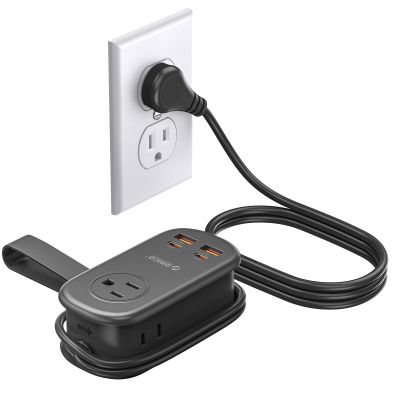 ORICO 65W GaN Travel Power Strip with 7-in-1 Charging Ports (3 AC Outlets/2 USB-A/2 USB-C), Flat Plug and 4FT Extension Cord, Fast Charger for MacBook Pro/Air, iPad Pro, iPhone 17/16/15 -AP3