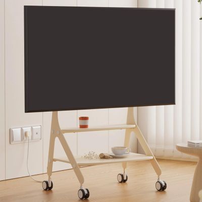 EKDJSN Mobile TV Stand, Mobile TV Cart with Wheels, Rolling Floor TV Stand with 2 Tier Storage Shelf, TV Mount for 50-75 Inch TV, TV Height Adjustable, Tilt TV Floor Mount