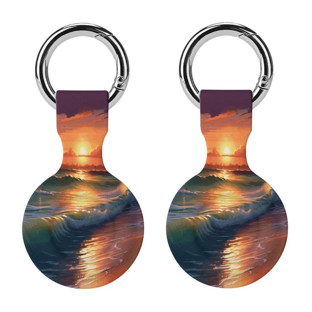 Case for Apple,Cute Protective Cover with Keychain Ring, Sunset Seaside Printed, Accessories for GPS Item Finder Tracker 2-Pack