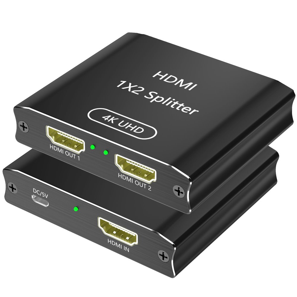 HDMI Splitter 1 in 2 Out, 4K@30Hz, Dual Monitors, Aluminum HDMI Splitter Supports 3D & Full HD 1080P, HDTV Suitable for PS4/TV/projector/monitor
