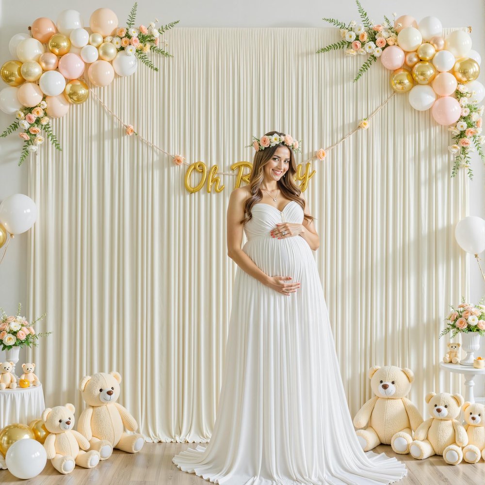 10ft x 10ft Beige Backdrop Curtain for Baby Shower Wrinkle Free Backdrop Drapes Panels for Parties Wedding Bridal Shower Birthday Photo Photography Polyester Fabric Background Decoration