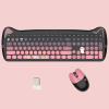 Cute Cat 2.4G USB Wireless Keyboard and Mouse Combo, Silent Keys, Candy Colors, Compatible with Notebook, PC (BlackPink-110Keys) view 1