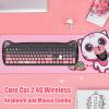 Cute Cat 2.4G USB Wireless Keyboard and Mouse Combo, Silent Keys, Candy Colors, Compatible with Notebook, PC (BlackPink-110Keys) view 2