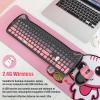 Cute Cat 2.4G USB Wireless Keyboard and Mouse Combo, Silent Keys, Candy Colors, Compatible with Notebook, PC (BlackPink-110Keys) view 3