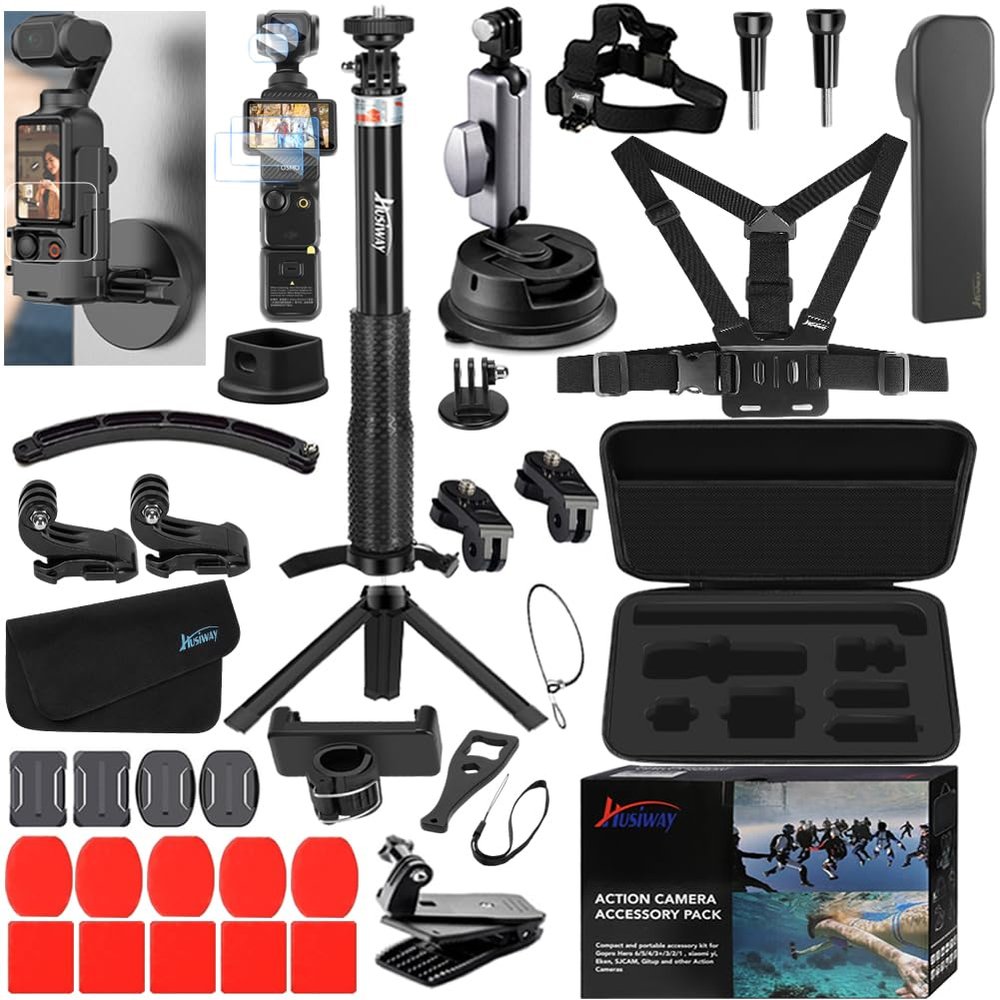Accessories Kit for DJI Osmo Pocket 3 Creator Combo Case Magnetic Bracket Mount Selfie Stick Tripod Glass Screen Protector Suction Cup Chest Head Strap Backpack Clip Bundle for Pocket3 58E