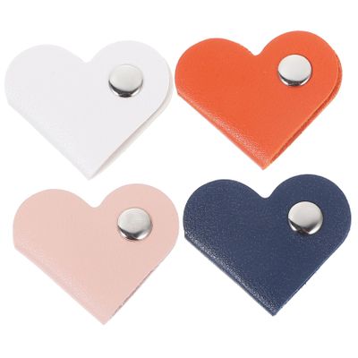 8-Piece Portable Heart-Shaped Data Cord Organizer with Snap Buckles PU Leather Headphone Cable Protector for Earbuds and Chargers for Travel and Home Use
