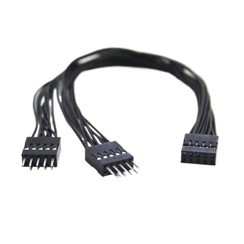 BOXUWFO HONGP PC Motherboard Switch 9-pin 1 to 2 line Splitter Switch Reset Desktop Power on/Off Control Cable(Black)