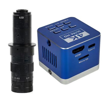 4K UHD Microscope Camera 8.3MP HDMI USB Type-C Industrial Digital Electronic Microscope & 180X C-Mount Lens for Phone Repair Soldering - Blue