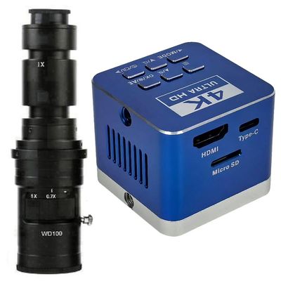 4K UHD Microscope Camera 8.3MP HDMI USB Type-C Industrial Digital Electronic Microscope & 500X C-Mount Lens for Phone Repair Soldering - Blue