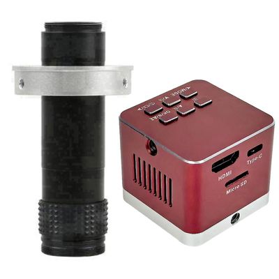 4K UHD Microscope Camera 8.3MP HDMI USB Type-C Industrial Digital Electronic Microscope & 120X C-Mount Lens for Phone Repair Soldering - Red