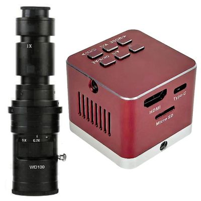 4K UHD Microscope Camera 8.3MP HDMI USB Type-C Industrial Digital Electronic Microscope & 500X C-Mount Lens for Phone Repair Soldering - Red