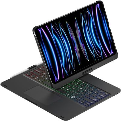 Adwnaeny 360 Rotation Keyboard Case for iPad Pro 11-inch M4 2024(Models: A2836 A2837 A3006),Touchpad Keyboard with 7-Colors Backlit, Black