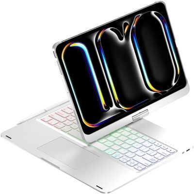Adwnaeny 360 Rotation Keyboard Case for iPad Pro 11-inch M4 2024(Models: A2836 A2837 A3006),Touchpad Keyboard with 7-Colors Backlit, Silver
