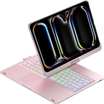 Adwnaeny 360 Rotation Keyboard Case for iPad Pro 11-inch M4 2024(Models: A2836 A2837 A3006),Touchpad Keyboard with 7-Colors Backlit, Rosegold