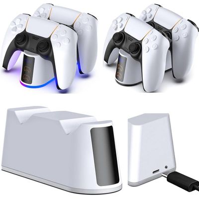 XYYORITRIX Controller Charger Station for PS5 PRO/Slim Dualsense Controllers Rapid Charging with LED Charging Indicator and RGB Ambient Light Simultaneous Charging of 2 Controllers