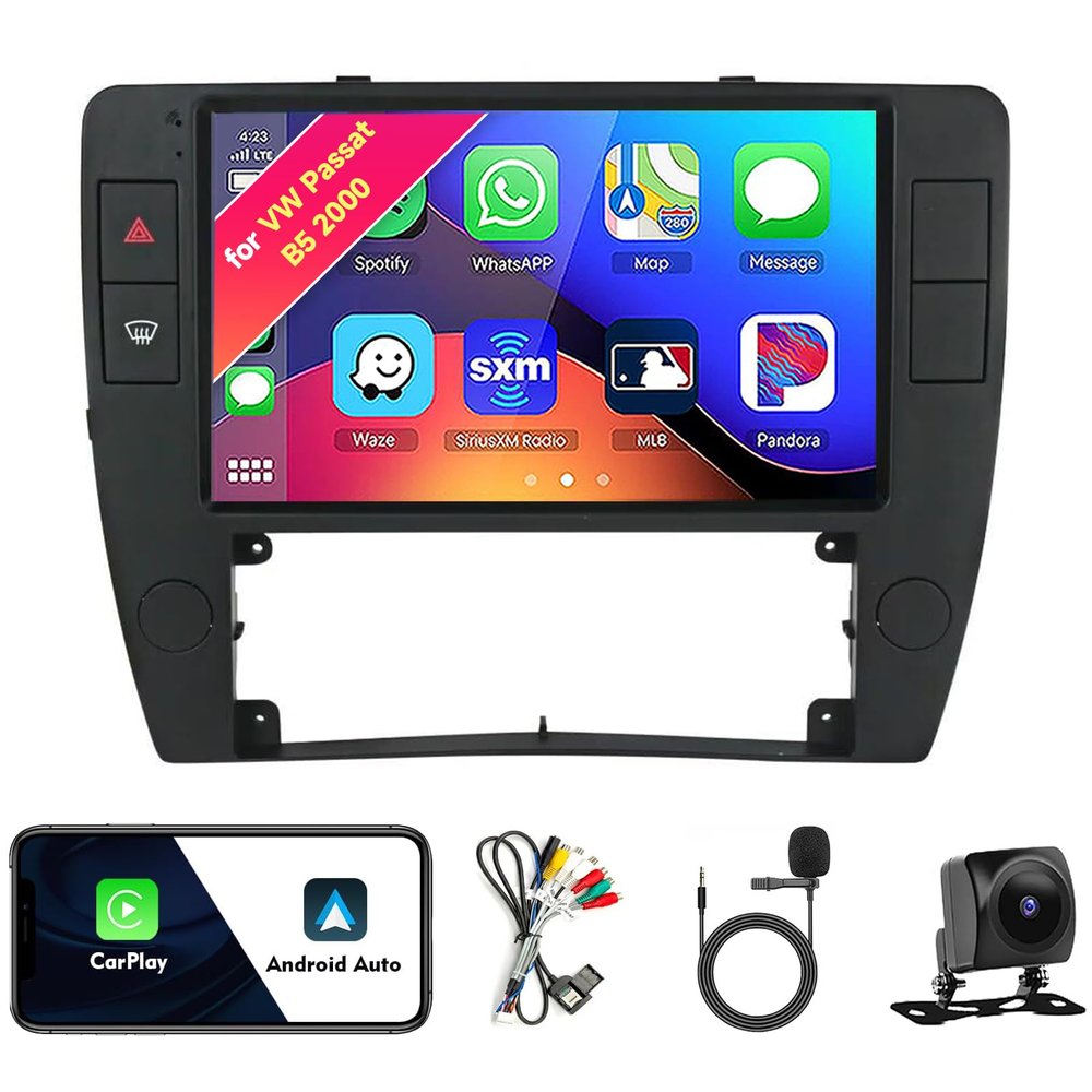 Car Radio Stereo for VW Passat B5 2000 2001-2005, Android 13, 9" IPS Touch Screen Upgrade Dash Kit with CarPlay & Android Auto, GPS Navigation DSP SWC 5G WiFi Camera 8CORE 8+256GB