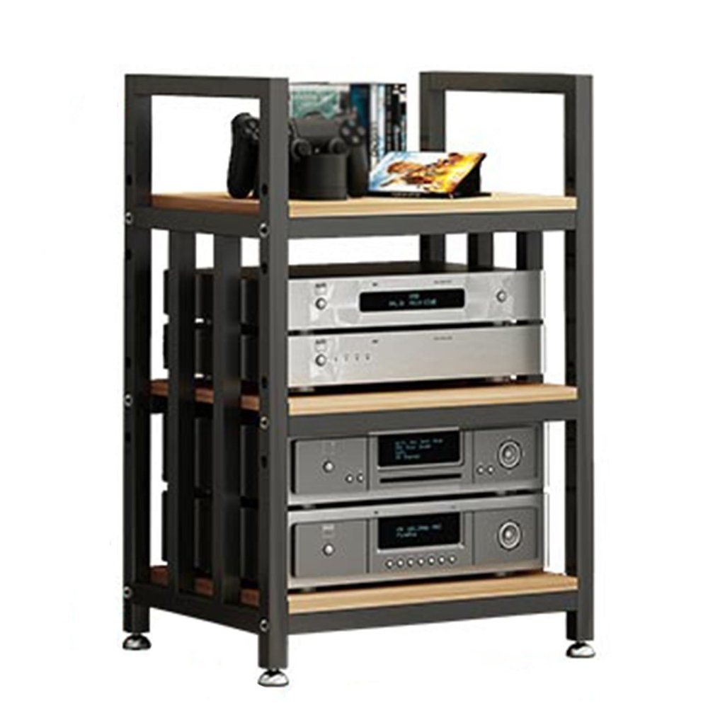WLCGYD 3/4 Tier Modern Stereo Rack System Cabinet w/Adjustable Wood Shelf, Storage for Entertainment Stereo Component/Record Player/Electronics Equipment, Video Game Console Stand(3tier)