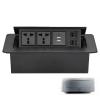 3 Hole Pop-Up Desktop Socket - 2ac+2usb+2 Network, Aluminum Alloy Embedded Desktop Socket - Opening Size: 224 * 110mm, Hidden Junction Box,Black view 1