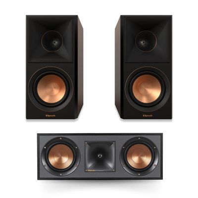 Klipsch Reference Premiere RP-500M II Bookshelf Speaker Pair Walnut R-52C Powerful Detailed Center Channel Home Speaker Set of 1 Black Bundle