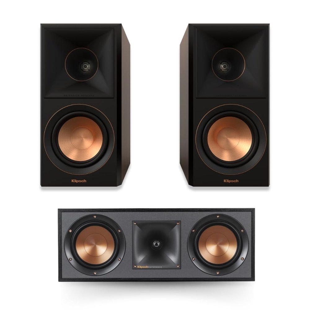 Klipsch Reference Premiere RP-500M II Bookshelf Speaker Pair Walnut R-52C Powerful Detailed Center Channel Home Speaker Set of 1 Black Bundle