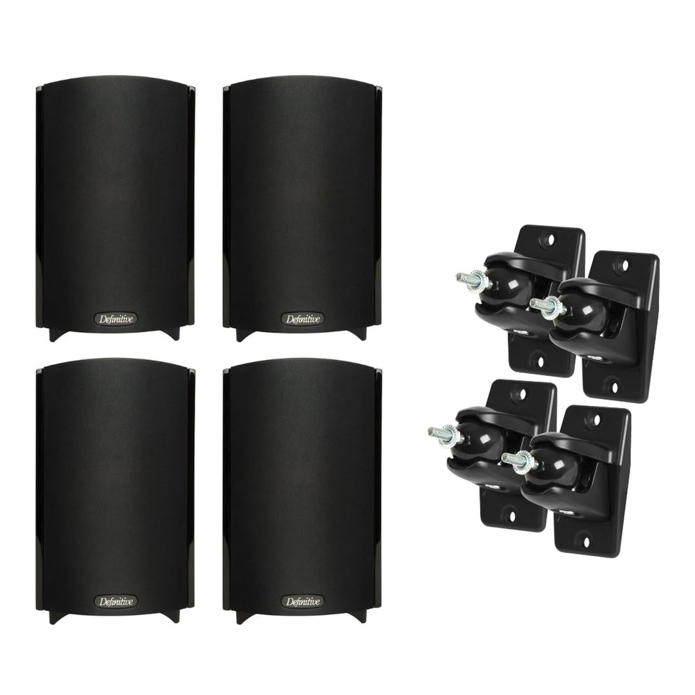 (2 Pairs) Definitive Technology ProMonitor 800-2-Way Satellite or Bookshelf Speaker for Home Theater Speaker System + Pair of Definitive Technology VEPC Pro-Mount 90 - Pair (Black) Bundle