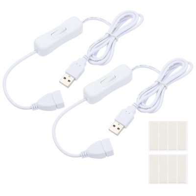 PATIKIL 1M USB Cable with ON/Off Switch, 2 Pcs USB Male to Female Extension Cord with Foam Double-Sided Tape for LED Desk Lamp LED Strip, White