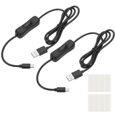 PATIKIL 1M USB Cable with ON/Off Switch, 2 Pcs USB Male to Type-C Male Extension Cord with Foam Double-Sided Tape for LED Desk Lamp LED Strip, Black