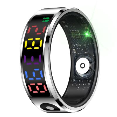ASHATA Smart Ring Health Ring with LED Display Touch Screen, Smart Fitness Tracker Rings for Activity Sleep Step, IP68 Stainless Steel Sleep Tracker for Cycling Running Swimming (#8) (#9)