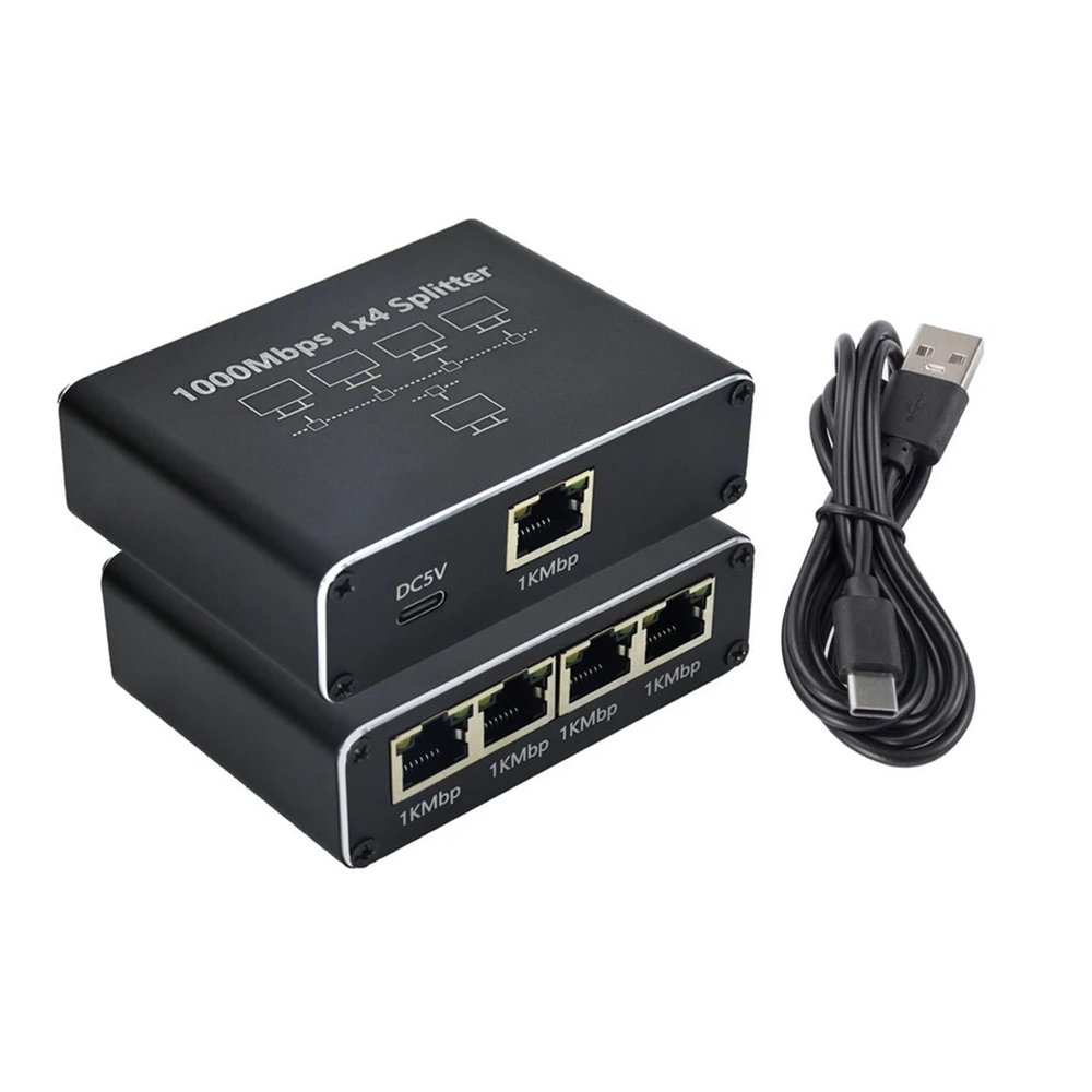 lowmountainswere 1000Mbps Ethernet Splitter RJ45 1X2 1X3 1X4 LAN Network Extender Adapter Compatible with The PC Computer Router Switch Works at The Same Time(1 to 4)