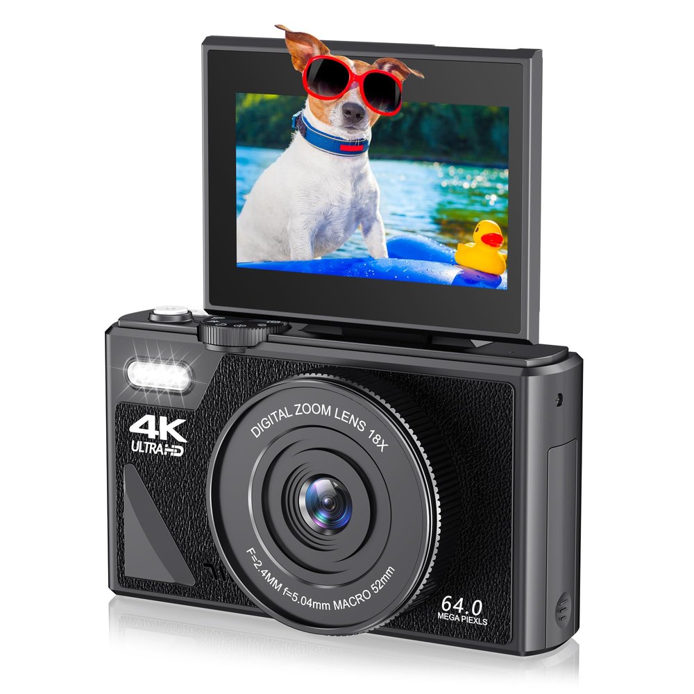 5K Digital Camera with WiFi Uprade, 75MP HD Vlog Camera with 18X Digital Zoom, Autofocus Retro Compact Cam with 3 Inch Screen for Travel Photography (Black)
