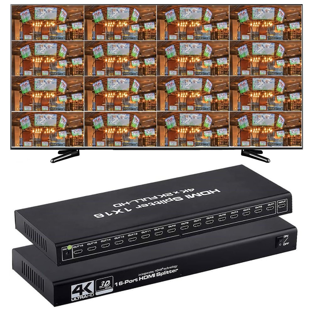 4K HDMI Splitter 1 x 16,1 in 16 Out Port HDMI Splitter Support 4Kx2K@60Hz Duplicate/Mirror, HDM 2.0, EDID, 3D Video Play, 18Gbps, HDCP