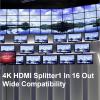 4K HDMI Splitter 1 x 16,1 in 16 Out Port HDMI Splitter Support 4Kx2K@60Hz Duplicate/Mirror, HDM 2.0, EDID, 3D Video Play, 18Gbps, HDCP view 4