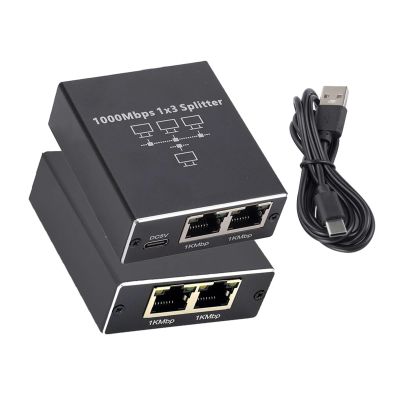 lowmountainswere 1000Mbps Ethernet Splitter RJ45 1X2 1X3 1X4 LAN Network Extender Adapter Compatible with The PC Computer Router Switch Works at The Same Time(1 to 3)