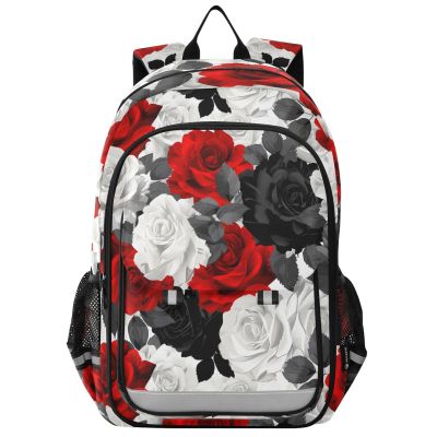 ALAZA School backpacks for girls boys White and Red Rose Backpack Students Bookbag for school bag Womens Casual Daypack College Bookbag