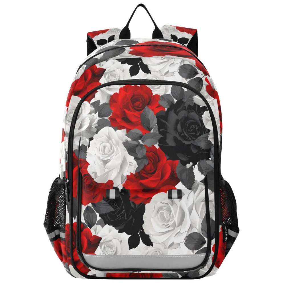 ALAZA School backpacks for girls boys White and Red Rose Backpack Students Bookbag for school bag Womens Casual Daypack College Bookbag