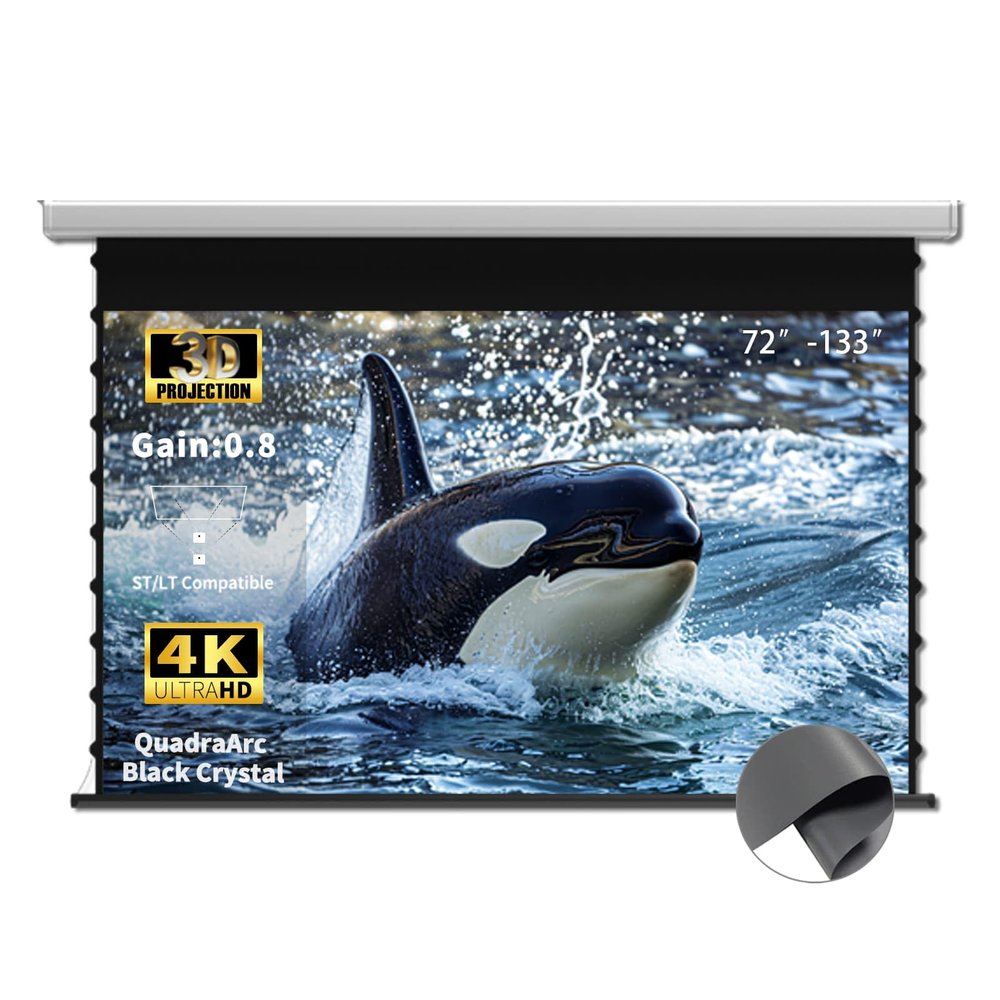 WUPRO QuadraArc Motorized ALR Projector Screen, Black Crystal 4K Electric Drop Down Screen, Wall & Ceiling Mount, Compatible with 1800 ANSI Lumens ST/LT Projectors 100"