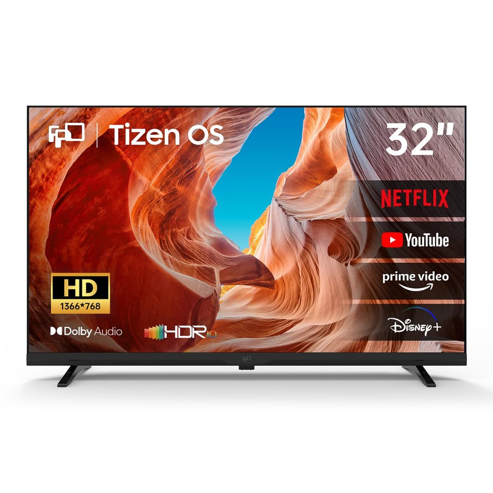 FPD Smart TV 32 Inch, Television Compatible with Samsung TV Plus Powered by Tizen OS, 720 HD TV with Dolby Audio, HDR 10, SmartThings, Miracast, Gaming Hub, Voice Remote Flat Screen TV (AT32-P1)