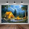 20 x 10 ft Camping Backdrop Forest Night Scene Campfire Tent Photography Background Party Decoration for Camping Theme Party Birthday Party Baby Shower Background Banner view 2