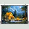 20 x 10 ft Camping Backdrop Forest Night Scene Campfire Tent Photography Background Party Decoration for Camping Theme Party Birthday Party Baby Shower Background Banner view 3