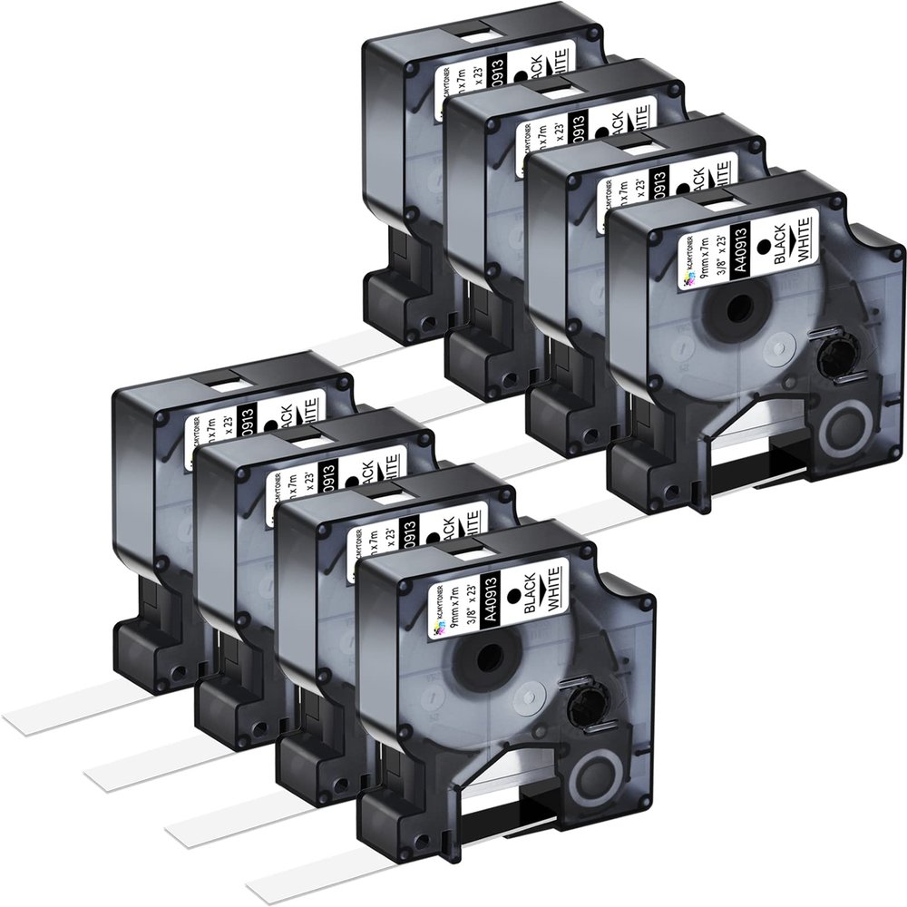 KCMYTONER 8 Pack Compatible for Dymo D1 40913 S0720680 Label Maker Tape Black on White 3/8 Inch x 23 Ft Label Tape for LabelManager 100 110 120P 150 160
